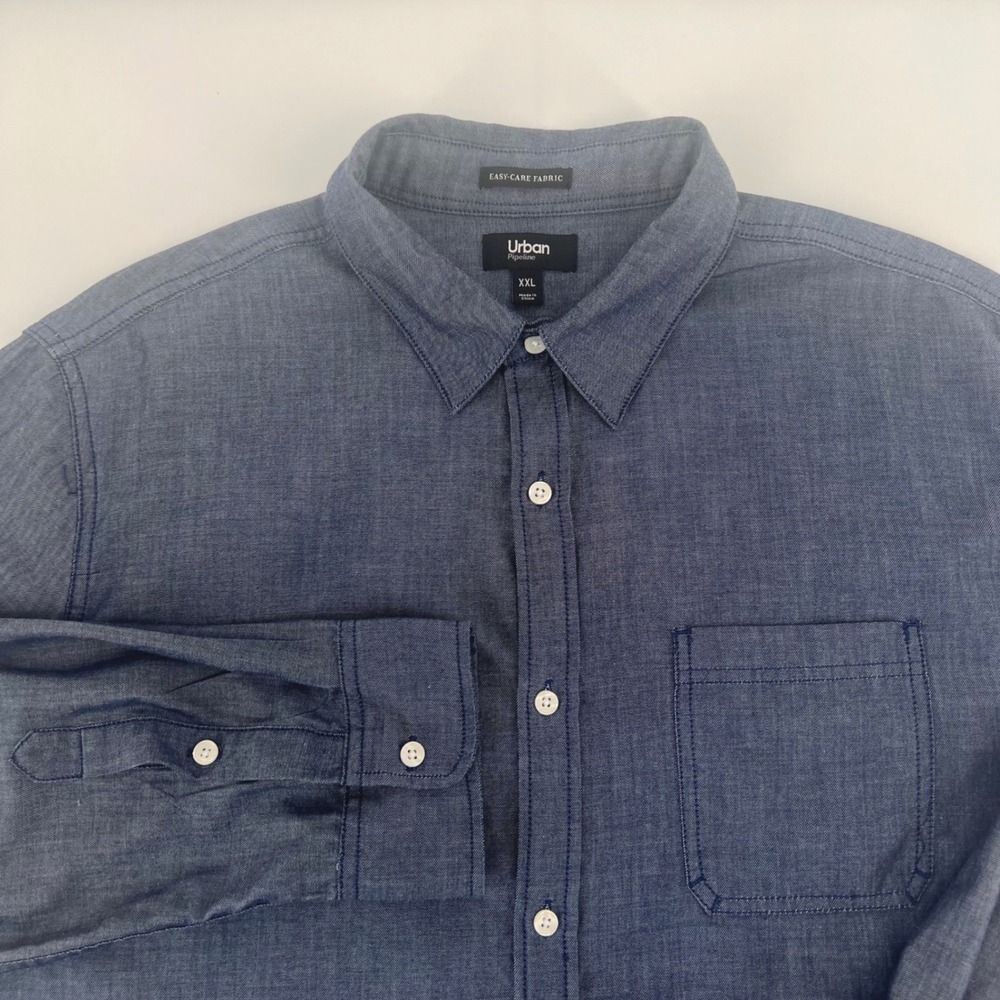 Urban Pipeline Button Down Shirt Long Sleeve Blue XXL Easy Care Mens Top Casual